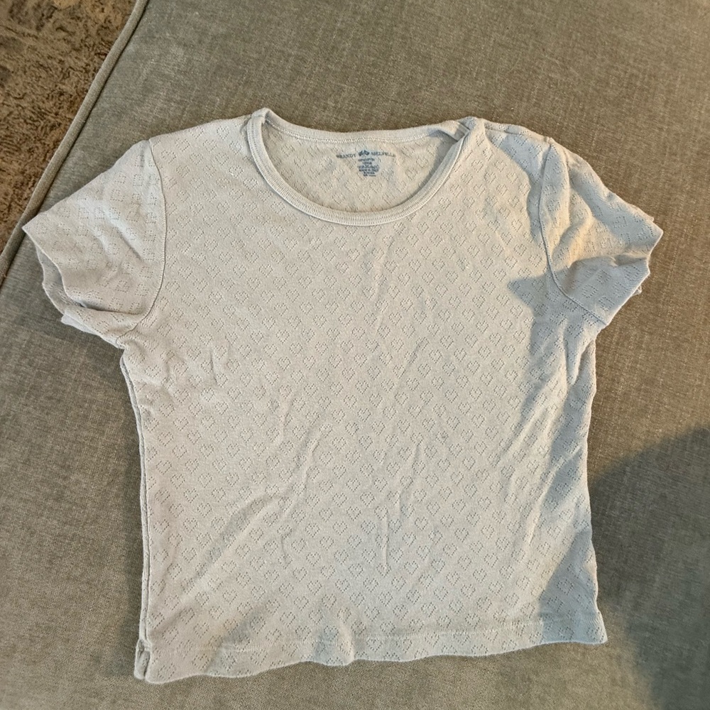 Brandy Melville Light Blue Short Sleeve Heart Pointelle Knit Top - Women